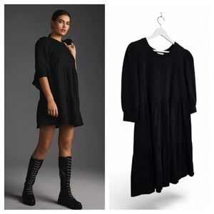 T.La Savannah Puff Sleeve Mini Dress Size XL Black Tiered Short Sleeve Casual